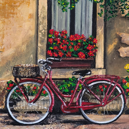 Red Bicycle Under a Spring Window