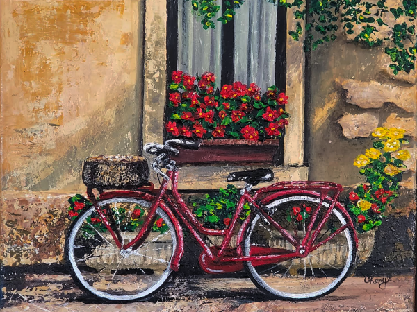 Red Bicycle Under a Spring Window